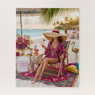 Glamouröse Flamingo-Themen-Tropenstrand-Dame Puzzle