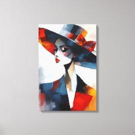 Glamouröse Frau mit Hut in kühnen Farben Kunst Leinwanddruck