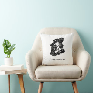 Glamouröse Frau mit Katzenmode-Illustration Kissen