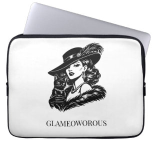 Glamouröse Frau mit Katzenmode-Illustration Laptopschutzhülle