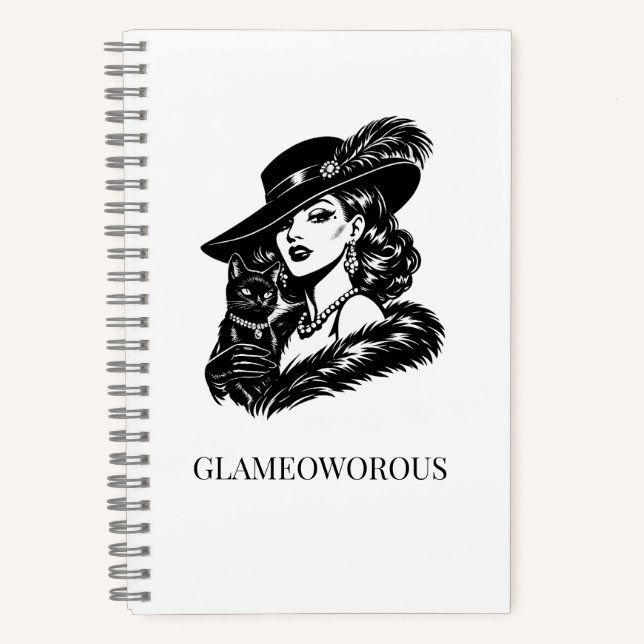 Glamouröse Frau mit Katzenmode-Illustration Notizbuch (Vorderseite)