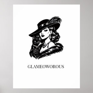 Glamouröse Frau mit Katzenmode-Illustration Poster