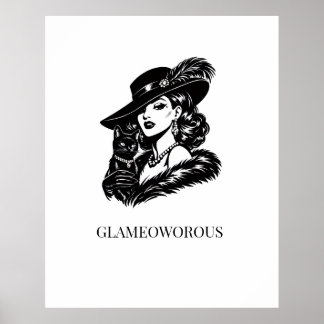 Glamouröse Frau mit Katzenmode-Illustration Poster