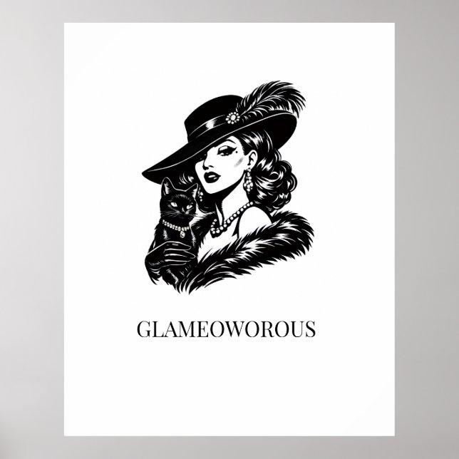 Glamouröse Frau mit Katzenmode-Illustration Poster (Vorne)