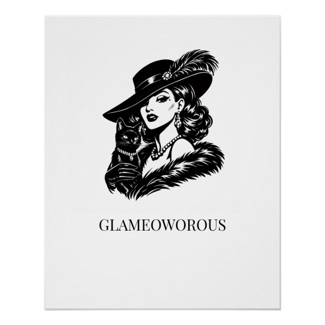Glamouröse Frau mit Katzenmode-Illustration Poster (Vorderseite)