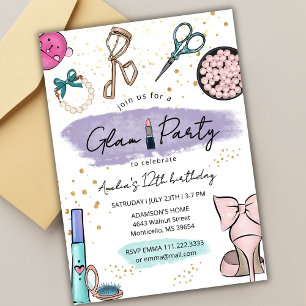 Glamouröse Geburtstagsfeier Make-up Beauty Spa Tee Einladung