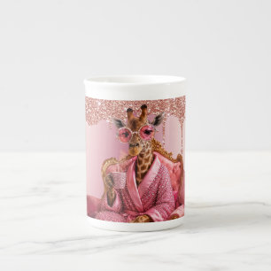 Glamouröse Giraffen-Eleganz in Rosa Prozellantasse