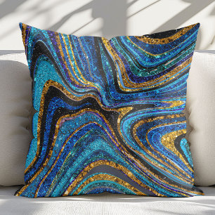 Glamouröse Glitzer-Mädchen-Marmor-Kunst blau Kissen