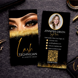 Glamouröse Gold & Black Lash Tech QR Code Visitenkarte