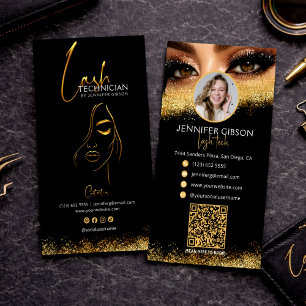 Glamouröse Gold & Black Lash Tech QR Code Visitenkarte