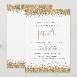 Glamouröse goldene Glitter Vierzigste Party Einladung