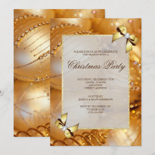 Glamouröse goldene Kugeln und Schleifen Weihnachts Einladung