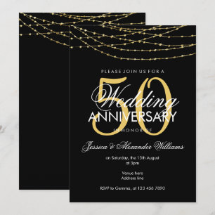 Glamouröse Goldene Lichter 50. Hochzeitstag Einladung