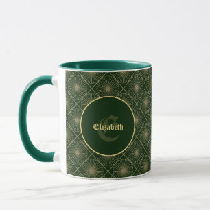 Glamouröse, goldene, personalisierte Art Deco Grün Tasse