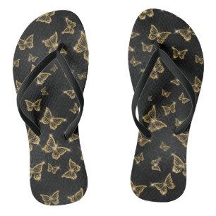 Glamouröse goldene und schwarze Schmetterlinge Mus Flip Flops