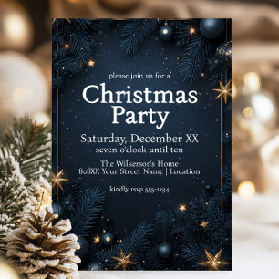 Glamouröse Goldsterne und Navyblau-Christmasparty Einladung