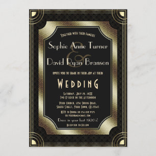 Glamouröse Great Gatsby Gold-Schwarze Art Deco-Hoc Einladung