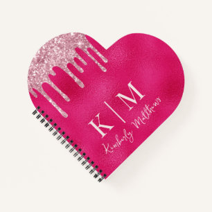Glamouröse, heißrosa-glitzernde Monogramm-Initiale Notizbuch