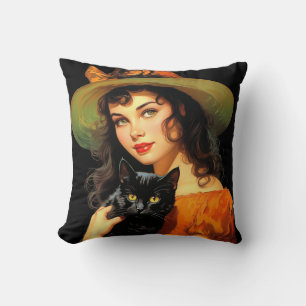 Glamouröse Hexe   Vintage-Halloween-Pin-up-Art Kissen