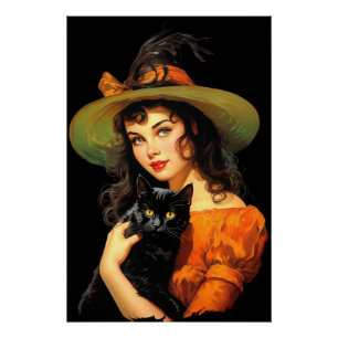 Glamouröse Hexe   Vintage-Halloween-Pin-up-Kunst Poster