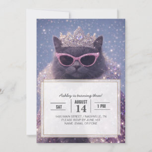 Glamouröse Königin-Katze funkelndes Fantasy-Porträ Einladung