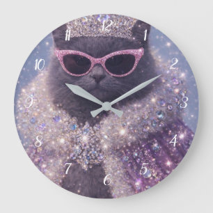 Glamouröse Königin Katze Funkelndes Fantasy-Portra Große Wanduhr