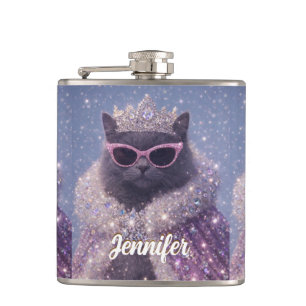 Glamouröse Königinnenkatze Funkelndes Fantasy-Port Flachmann
