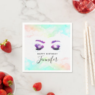 Glamouröse lila Augen & Augenbrauen Watercolor Geb Serviette