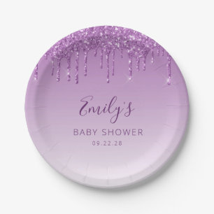 Glamouröse lila Glitter-Baby-Shower Pappteller