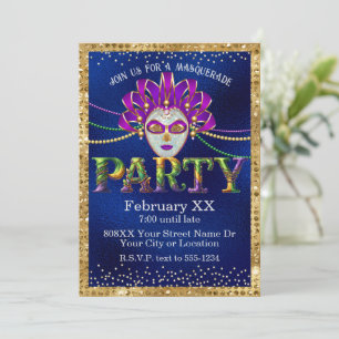 Glamouröse Maskenball Mardi Gras Party Einladung