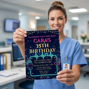Glamouröse Nachtschwester 35. Geburtstag Folieneinladung
