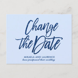 Glamouröse Navyblaue Glitter-Schrift Datum ändern Ankündigungspostkarte
