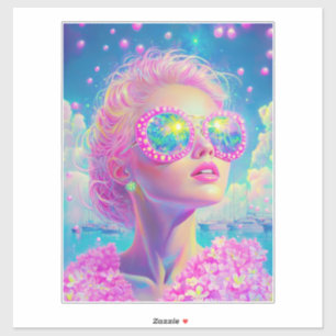 Glamouröse Neonfrau mit funkelnder Brille Aufkleber