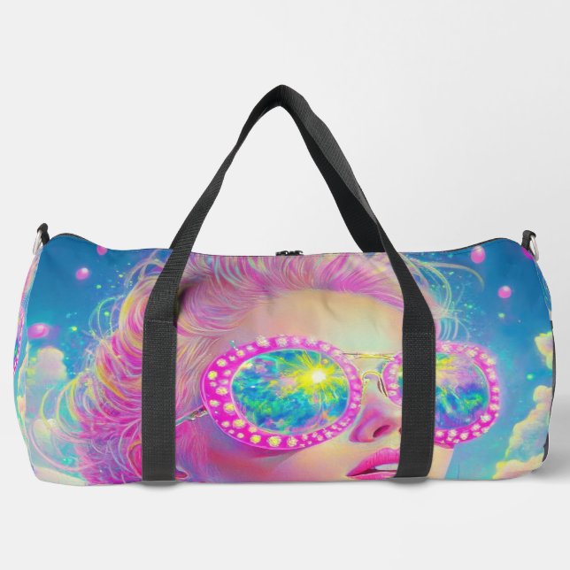 Glamouröse Neonfrau mit funkelnder Brille Duffle Bag (Vorderseite)