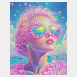 Glamouröse Neonfrau mit funkelnder Brille Fleecedecke
