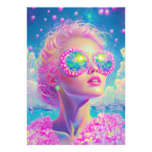 Glamouröse Neonfrau mit funkelnder Brille