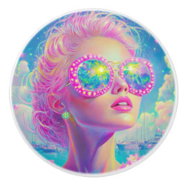 Glamouröse Neonfrau mit funkelnder Brille Keramikknauf