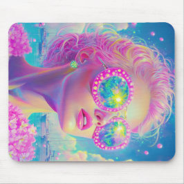 Glamouröse Neonfrau mit funkelnder Brille Mousepad
