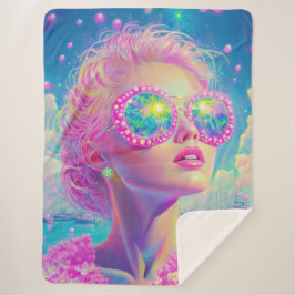 Glamouröse Neonfrau mit funkelnder Brille Sherpadecke