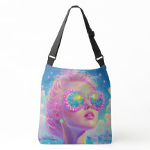 Glamouröse Neonfrau mit funkelnder Brille