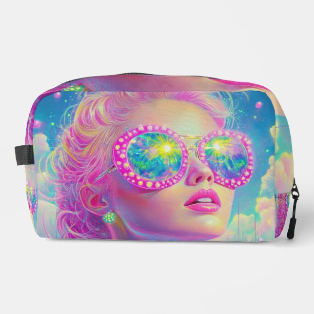 Glamouröse Neonfrau mit funkelnder Brille Waschbeutel (Vorderseite)