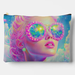 Glamouröse Neonfrau mit funkelnder Brille Zubehörtasche