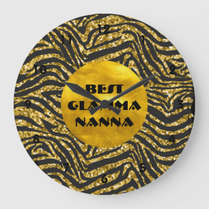 Glamouröse Oma Gold Schwarz Tierprint Glam-ma Große Wanduhr