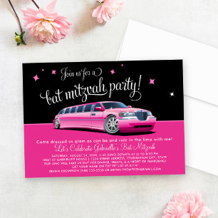 Glamouröse Pinke Limousine Bat-Mizwa-Party Einladung