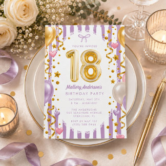 Glamouröse Purple & Gold 18. Geburtstagsfeier Einladung