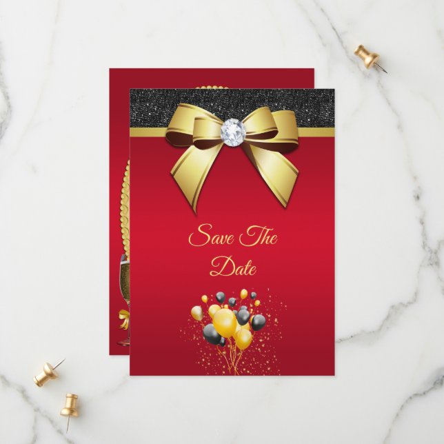 Glamouröse, romantische Geburtstagsparty Save The Date (Vorderseite/Rückseite Beispiel)