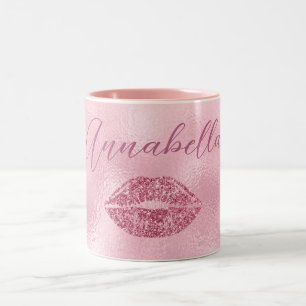 Glamouröse Rosa Glitzer Lippen Zweifarbige Tasse