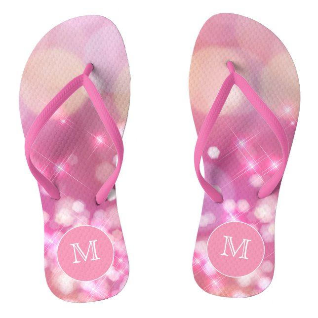 Glamouröse rosa Glitzern Monogram Flip Flops (Fußbett)