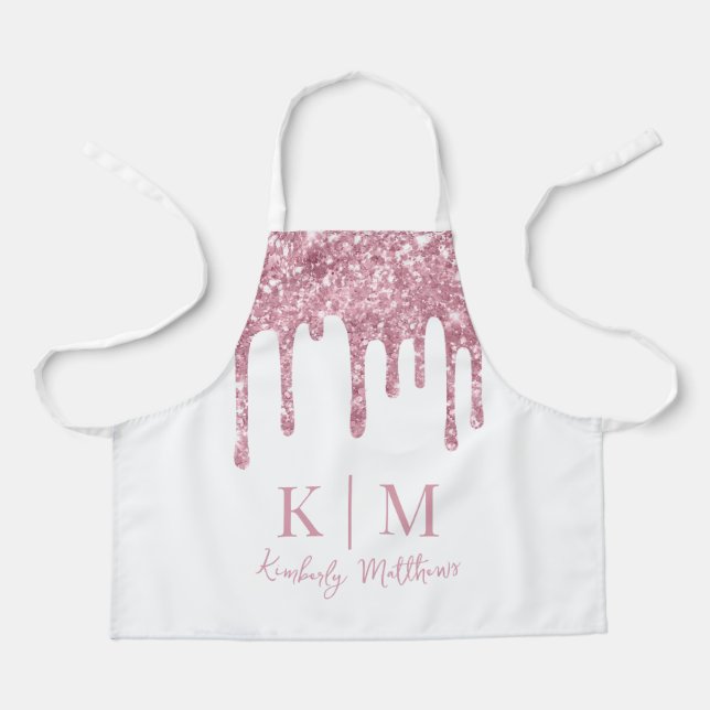 Glamouröse rosa-glitzernde Monogramm-Initialen auf Schürze (Vorderseite)