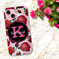 Glamouröse rosa Rosen Marmor Diamant Monogramm Nam